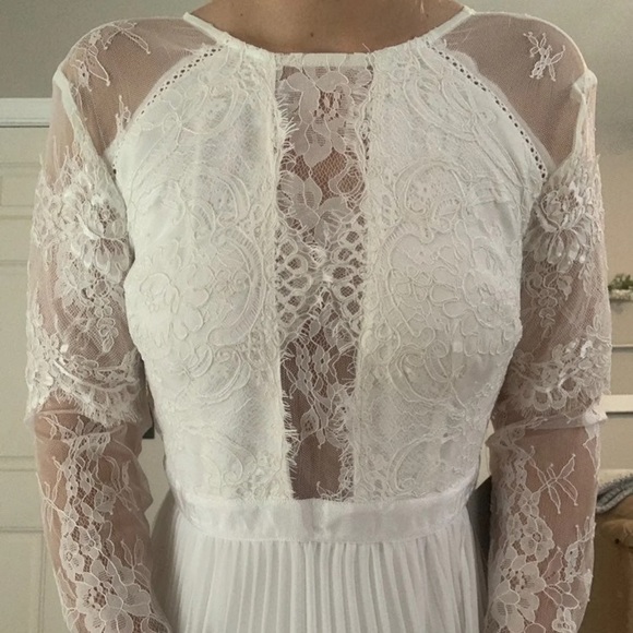 Coastal Cottage Western Coquette Lace keyhole back long sleeve Pleated Fit Flare - Picture 6 of 7